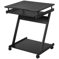HOMCOM Movable Computer Desk with 4 Moving Wheels and Keyboard Tray Black(m-1)