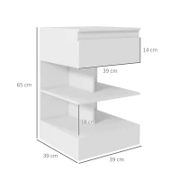 HOMCOM Comodino Moderno in Truciolato e MDF con un Cassetto e 2 Ripiani, 39x39x65 cm, Bianco(m-3)