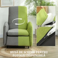 HOMCOM Fotoliu Relaxant Reclinabil cu Suport pentru Picioare Extensibil, Husă de Schimb și Șezut cu Arcuri, Gri(m-7)