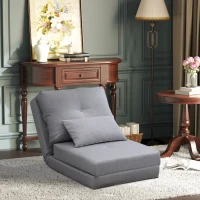HOMCOM Sofá-Cama Individual Dobrável Revestido em Linho com Encosto Ajustável 5 Posições 1 Almofada Cinzento Claro(m-2)