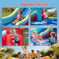 Outsunny 4-in-1 Bouncy Castle, with Slide, Trampoline, Climbing Wall, Blower, Multicoloured(m-4)