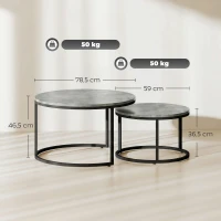 HOMCOM Moderne koffietafel 2-delige set, stapelbare bijzettafels met metalen frame voor woonkamer, slaapkamer, kantoor, Grijs(m-3)