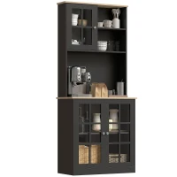 HOMCOM Buffet cuisine, meuble cuisine rangement haut, meuble de rangement avec plan de travail, 3 portes vitrées, 2(m-1)