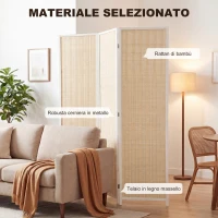 HOMCOM Paravento da Interno a 3 Ante Pieghevole in Legno e Bambù Altezza 180cm, Colore Naturale(m-5)