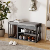 HOMCOM Schoenenrek met schoenenbank, entree rek voor schoenen, schoenenkast met drievoudig ontwerp, voor hal, entree, woonkamer, slaapkamer, Grijs(m-7)