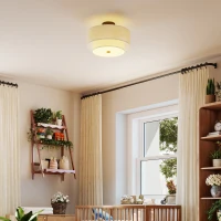 HOMCOM Plafondlamp, hanglamp met dubbele linnen lampenkappen, Crème-wit(m-8)