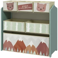 ZONEKIZ kinderskast met 6 stofboxen, schattig motief, 63x30x66 cm, Grün(m-1)