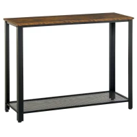 HOMCOM Industrial Console Table，Entryway Table w/Bottom Mesh Shelf Metal Frame Vintage Sofa Table for Hallway, Living Room, Rustic Brown(m-1)