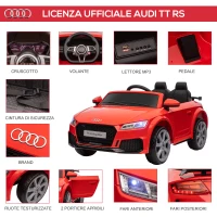 HOMCOM Macchina Elettrica per Bambini 3-5 Anni Licenza AUDI TT con Telecomando e Fari LED, 102x60x44 cm, Rosso(m-4)