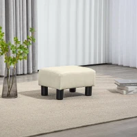 HOMCOM Reposapiés Salón de Tela de Lino Taburete Bajo con Asiento Acolchado Marco de Madera Patas Beige(m-7)