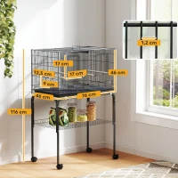 PawHut Cage à Oiseaux Volière Intérieur Acier avec Séparateur, 4 Perchoirs, Plateau Coulissant, 4 Mangeoires, 76x46x116cm, Noir(m-3)