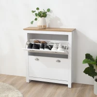 HOMCOM Dulap pentru pantofi Slim cu 2 sertare rabatabile și raft reglabil pentru 12 perechi de pantofi, 79x23x90,5 cm, alb(m-10)
