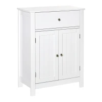 kleankin Armario de Baño con 1 Cajón 2 Puertas y Estante Interior Ajustable Mueble Auxiliar de Almacenaje Multifuncional para Salón Cocina Antivuelco 60x30x80 cm Blanco(m-11)