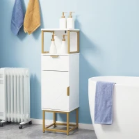 kleankin Mobile Colonna Bagno con Cassetto, Armadietto e Ripiano in Legno e Metallo, 30x30x105cm, Bianco(m-10)