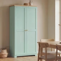 HOMCOM Kitchen Cupboard, 172cm Freestanding Storage Cabinet with Doors and Shelves, Light Green(m-10)