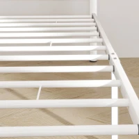 HOMCOM Eenpersoonsbedframe met Hoog Hoofdeinde, Eenvoudige Montage, Opbergruimte onder het Bed, Staal, Wit(m-9)
