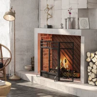 HOMCOM 3-Panel Folding Fireplace Screen with Door, Freestanding Spark Guard, Metal Mesh Fireguard, Black(m-2)
