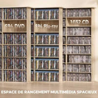 HOMCOM Meuble de rangement 1032 CDs / 594 DVDs, étagère multimédia, 24 compartiments et 18 étagères ajustables, chêne(m-4)