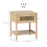HOMCOM Nachtkastje, Bijzettafel met Lade, MDF, Natuurlijke Look 40 x 40 x 48,4 cm(m-3)