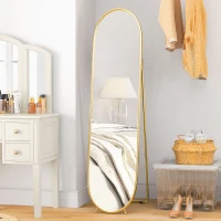 HOMCOM Specchio Verticale Ovale da Terra con Supporto, in Vetro e Metallo, 40x41x159 cm, Tonalità Oro(m-2)