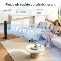 HOMCOM Ventilateur colonne silencieux 28dB, vitesse 8m/s, ventilateur tour chambre, 12 vitesses, 4 modes, minuterie 12H, noir(m-5)