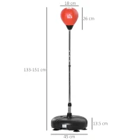 HOMCOM Sac de box cu înălțime reglabilă, mănuși incluse, din PE și metal, 45x45x133-151 cm, roșu(m-3)