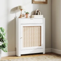 HOMCOM Cobertura para Radiador com Porta Rebatível e Vime Proteção Radiador de MDF 78x19x95,5 cm com Compartimento Desenho Boémio Branco(m-10)