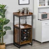 HOMCOM Casier à vin design industriel étagère à bouteilles 9 bouteilles support verres à vin intégré métal noir aspect vieux bois veinage, 52 x 40 x 113 cm, marron(m-2)