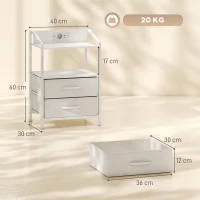 HOMCOM Set de 2 Noptiere Con Lumini Led E Stație de Încărcare, Alb(m-3)