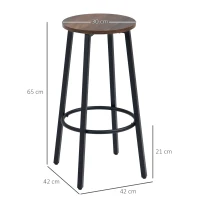HOMCOM Barkrukset van 2 barstoelen in industrieel design, metalen frame, voetsteun, 42 x 42 x 65 cm(m-3)
