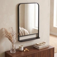 HOMCOM Modern Rectangular Wall Mirror with Storage Shelf, 86 x 53 Mirrors for Living Room, Bedroom, Black(m-1)