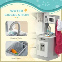 AIYAPLAY Toy Kitchen with Running Water, Lights, Sounds, Apron and Chef Hat, Water Dispenser, for Ages 3-6 Years, Grey(m-4)