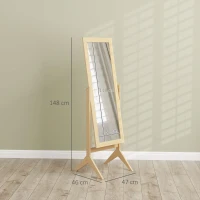HOMCOM Espejo de Pie Cuerpo Entero Reclinable 47x46x148 cm Espejo de Cuerpo Entero Independiente con Marco rectangular Roble(m-3)