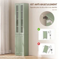 HOMCOM Meuble de Salle de Bain 6 niveaux, Meuble de Rangement avec 4 Portes à Fermeture Douce et Étagères Réglables, Vert(m-7)