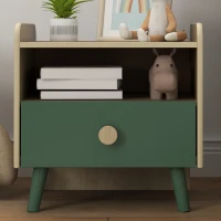 AIYAPLAY Mesita de Noche para Niños de 3 a 10 Años con Cajón y Bordes Redondeados para Dormitorio Roble y Verde(m-12)