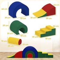 AIYAPLAY 5-delige set zachte bouwstenen voor baby's & peuters, schuim, kunstleer, 5 creatieve vormen, Indoor set voor klimmen, kruipen, spelen, Kleurrijk(m-3)