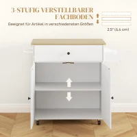 HOMCOM Keukenwagen met lade, kastvak, handdoekhouder, 106 x 42 x 87 cm, Wit/Eiken(m-6)
