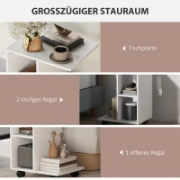 HOMCOM Bijzettafel in C-Vorm, Koffietafel, Salontafel, Hoekbureau, met Wielen, E1-Spaanplaat, 45 x 35 x 58 cm, Wit(m-4)