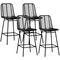 HOMCOM Lot de 4 tabourets de bar design bohème hauteur 66 cm avec repose-pieds métal et rotin PE - noir(m-11)