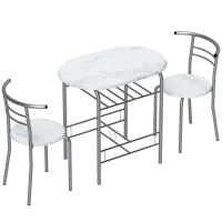 HOMCOM Three-Piece Compact Dining Set - White Marble Effect(m-1)
