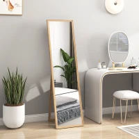 HOMCOM Miroir rectangulaire sur pied miroir de sol pour vestiaire salon salle de bain couloir 40 x 47 x 147 cm naturel(m-8)