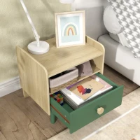 AIYAPLAY Mesita de Noche para Niños de 3 a 10 Años con Cajón y Bordes Redondeados para Dormitorio Roble y Verde(m-11)