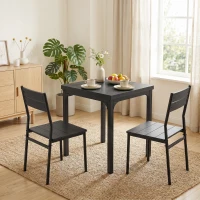 HOMCOM 3 Piece Space-Saving Kitchen Table and Chairs, Dining Table Set for 2 with Metal Legs, Black Wood Effect(m-8)