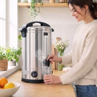 HOMCOM 13L Catering Urn, 2500W Stainless Steel Hot Water Boiler Dispenser with Thermostat, Keep Warm Function and Easy Pour Tap(m-14)