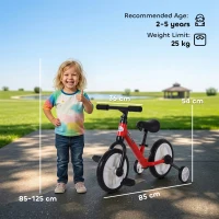 HOMCOM 11 Inch Kids Balance Bike Training Pedal Bicycle W/ Removable Stabilizers EVA Tyres Adjustable Seat Height 2 to 5 Years Gift for Boys Girls Red(m-3)