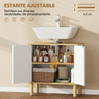 HOMCOM Mueble Bajo Lavabo con Estante Ajustable Armario para Lavabo sin Pedestal con Puertas Acanaladas 60x30x61 cm Blanco(m-6)