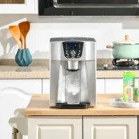 HOMCOM Ice Maker Machine and Water Dispenser, Counter Top Ice Cube Maker for Home with 3L Tank, Adjustable Cube Size, 9 Ice Cubes per 6-10 Minutes, No Plumbing Required, Silver(m-10)