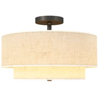 HOMCOM Plafondlamp, hanglamp met dubbele linnen lampenkappen, Crème-wit(m-10)