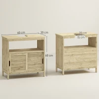 HOMCOM Móvel para Lavatório Pousar em Bambu com Portas Deslizantes de Ripas Compartimento Aberto 60x30x60 cm Madeira(m-3)