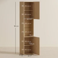 HOMCOM Armario de Baño Alto de 6 Niveles con 2 Puertas Estante de Vidrio Templado Estantes Ajustables 40x31x182 cm Roble(m-3)